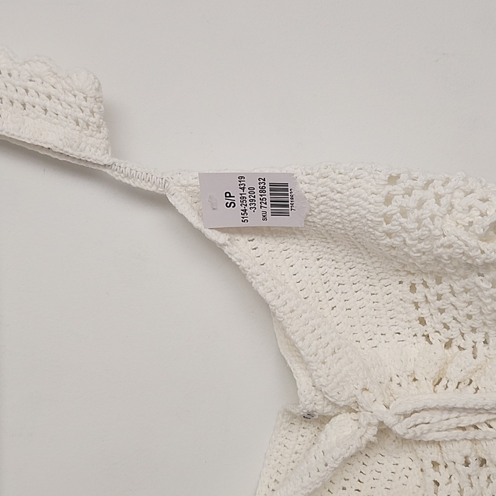 White Off Shoulder Hand Crochet Lace Up  Summer Crop Top and Shorts Matching Set - Picture 7 of 16